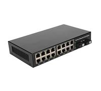 Airshi Commutateur de Média Fibre Ethernet, Tx1310nm Rx1550nm Plug and Play 16 Ports électriques jusqu'à 25 Km Convertisseur de Média Fibre Ethernet 100-240V Métal pour Bureau (Prise UE)