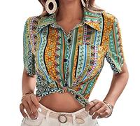 Airshi Haut à Manches Courtes, Col Rabattu, Mode Décontractée, Poche Poitrine, Chemise Boutonnée pour Le Travail de Bureau pour Dame (XL)