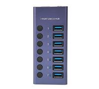 Airshi Hub USB 3.0, Station d'accueil USB 3.0 7 Ports Transmission 5 Gbps Commutateur Individuel Plug and Play Alliage d'aluminium pour Téléphone (Prise UE)