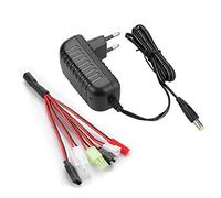 Airsoft Chargeur pour NIMH/NICD 2-10s 2,4V-12V Batterie, RC Chargeur Intelligent pour Voiture RC Bateau RC Airsoft Drone, avec 5 commun Connecteur(Mini Tamiya/Standard Tamiya/JST/SM 2P/HuanQi)
