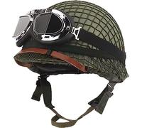 Airsoft Outdoor WW2 US M1 Casque d'extérieur avec lunettes de champ en acier avec filet et ceinture œil de chat (vert)