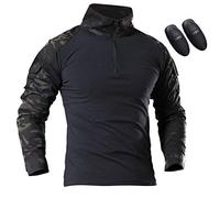 Airsoft Paintball BDU Manches Longues Chemises Camo Tactique Combat T-Shirts Chemise de Travail pour Camping Randonnée Chasse (FR/ES, Alpha/Lettres, L, Taille Normale, Taille Normale, Noir-CP)