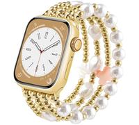 AIRSPO Bracelets de perles dorées compatibles avec les bracelets Apple Watch 38 mm, 40 mm, 41 mm, 42 mm, 44 mm, 45 mm pour femmes - bracelets élastiques tendance faits à la main pour iWatch Series SE