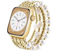 AIRSPO Bracelets de perles dorées compatibles avec les bracelets Apple Watch 38 mm, 40 mm, 41 mm, 42 mm, 44 mm, 45 mm pour femmes - Bracelets élastiques tendance faits à la main pour iWatch Series SE