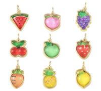 Airssory 9 Pcs 9 Styles Résine Laiton Thème Fruits Charms pour Bijoux | Breloques fraise, cerise, violet, citron, pastèque, pêche, ananas, pour bricolage, bracelet, collier, artisanat