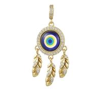 Airssory Breloques européennes en laiton doré avec oxyde de zirconium mauvais œil avec plume à grand trou pour bricolage, bijoux, bracelet, collier, boucles d'oreilles, sac, porte-clés