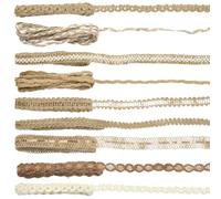 Airssory Ensemble de rubans en jute naturelle, marron clair, 5-15 mm de large, 2 m de long, ficelle rustique pour travaux manuels, emballage cadeau, bricolage, accessoires pour cheveux