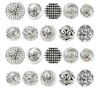 Airssory Lot de 100 perles d'espacement rondes de style tibétain - 10 styles - Perles rondes en métal argenté antique - Perles d'espacement en vrac pour bracelets d'amitié, fabrication de bijoux