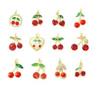 Airssory Lot de 12 breloques en laiton et oxyde de zirconium rouge imitation fruits pour fabrication de bijoux, bracelets, colliers, boucles d'oreilles, sacs, porte-clés