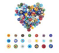 Airssory Lot de 150 perles rondes plates en verre Millefiori faites à la main - 3 styles - Pour la fabrication de bijoux