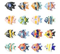 Airssory Lot de 16 perles en céramique de 16 styles en porcelaine avec poissons tropicaux, océan, animaux de la mer, Jésus, poissons pour bricolage, bijoux, bracelet, collier, boucles d'oreilles