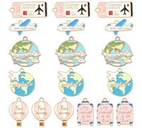 Airssory Lot de 18 breloques en émail 6 styles pour bijoux Thème tourisme | Breloques sur le thème du voyage, en forme de ballon à air chaud, pour bricolage, bracelet, collier, boucles d'oreilles