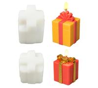 Airssory Lot de 2 moules en silicone en forme de boîte cadeau - 2 styles - Thème de Noël - Pour bricolage de bougies en résine époxy - Cire et décoration d'intérieur - 6 x 6 cm