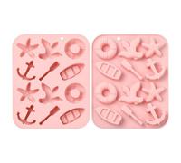 Airssory Lot de 2 moules en silicone sur le thème de l'océan en forme d'étoile de mer, bateau, rame, mouette, cercle de natation, ancre, pour gâteaux, pudding, gelée, bonbons, loisirs créatifs,