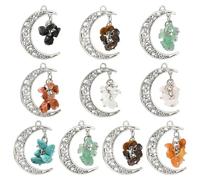 Airssory Lot de 20 breloques tibétaines en forme de croissant de lune avec pierre précieuse - Argent vieilli - 10 couleurs - Pour bijoux, bracelets, colliers, boucles d'oreilles, sac, porte-clés