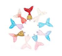 Airssory Lot de 20 pendentifs en résine avec poudre de paillettes et fermoirs en forme de queue de sirène Couleur platine 46 x 30 mm