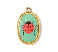 Airssory Lot de 3 breloques ovales en acier inoxydable 304 avec coccinelle dorée pour bricolage, bijoux, bracelet, collier, boucles d'oreilles, sac, porte-clés, décoration de téléphone