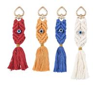 Airssory Lot de 4 pendentifs en coton macramé et résine faits à la main de style bohème avec fermoir en forme de cœur en alliage pour sac en tissu, porte-clés - 18,5 cm