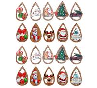 Airssory Lot de 40 breloques en bois imprimées sur le thème de Noël en forme de goutte d'eau pour bricolage, bijoux, bracelet, collier, boucles d'oreilles, sac, porte-clés