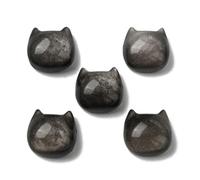 Airssory Lot de 5 perles d'obsidienne en forme de tête de chat noir naturel brillant pour la fabrication de bijoux, bracelets, colliers, boucles d'oreilles, loisirs créatifs, décoration de sac
