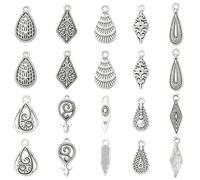 Airssory Lot de 50 breloques en forme de goutte d'eau de style tibétain - 10 styles - Style tibétain - Argent vieilli - Pour bricolage, bijoux, colliers, boucles d'oreilles, bracelets, loisirs