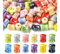Airssory Lot de 50 perles en porcelaine en forme de joint de bambou Couleurs mélangées Perles Tube Tube Tube pour DIY Bijoux, bracelets, colliers, boucles d'oreilles, porte-clés, décoration de