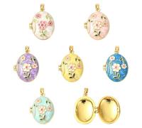 Airssory Lot de 6 médaillons ovales en laiton émaillé avec fleur dorée - 6 couleurs - Cadre photo - Breloques de mémoire pour loisirs créatifs