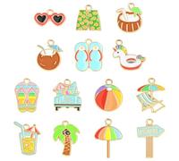 Airssory Lot de 70 breloques hawaïennes en émail sur le thème de la plage en forme de cocotier hawaïen, lunettes, volley-ball pour bijoux, bracelet, collier, boucles d'oreilles, sac, porte-clés