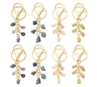 Airssory Lot de 8 porte-clés en pierre de cristal naturel 4 couleurs pour | Porte-clés en pierre pépites avec fermoirs mousquetons en alliage, porte-clés fendu en fer, pour décoration de sac, tissu