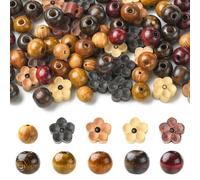 Airssory Lot de 80 perles rondes en bois marron en forme de fleur pour bricolage, bijoux, bracelets, colliers, boucles d'oreilles, sacs, porte-clés, décoration de téléphone