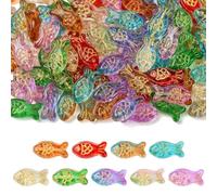 Airssory Lot de 90 perles intercalaires en verre soufflé 9 couleurs en forme de poisson doré incrusté d'animaux marins pour bijoux, bracelets, colliers, boucles d'oreilles, sacs et porte-clés