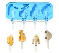 Airssory Moule à glace en silicone, thème voiture fusée, bleu, 9,5 x 23,5 x 3 cm, machine à sucettes glacées à 4 cavités pour friandises glacées faites maison