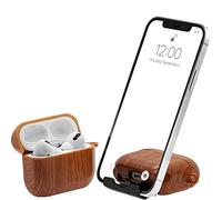 AirStand - Boitier AirPods Pro avec Support de téléphone Invisible, Compatible avec Les AirPods Pro séries, Coque Antichoc en TPU et PC avec Protection complète avec Mousqueton Porte-clés (Noyer)