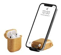 AirStand - Étui pour écouteurs avec support de téléphone invisible, compatible avec les AirPods 1/2, étui antichoc en TPU et PC offrant une protection complète et doté d'un mousqueton porte-clés