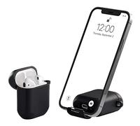 AirStand - Étui pour écouteurs avec support de téléphone invisible, compatible avec les AirPods 1/2, étui antichoc en TPU et PC offrant une protection complète et doté d'un mousqueton porte-clés