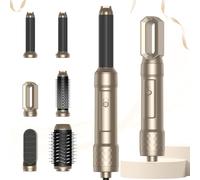 Airstyler Brosse Soufflante 6 en 1 Atopskins Air Styler set Avec Hair Styler 6 Accessoires Seche Cheveux Fer a Boucler Brosse Soufflante Brosse Lissante Pour Cheveux,Pour Lisser, Boucler, Doré