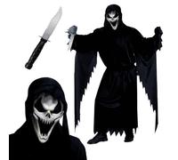 AirSuit® Déguisement Serial Killer pour Adulte | Comprend 1 Costume, 1 Masque et 1 Couteau | Déguisement Fantôme Tueur pour Halloween | Cosplay Film d'horreur | 100% Fun | OriginalCup®