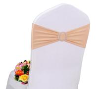 AIRT Lovely - Lot de 50 housses de chaise en champagne avec nœud - Ensemble universel de housses de chaise en élasthanne - Bandes élastiques avec boucle coulissante - Parfait pour mariage, banquet et