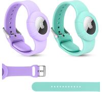 Airtag Bands Compatible with Apple AirTag,Adjustable Soft Airtag Strap,Airtag Watch Strap for Kids,Toddlers,Babies,Elderly Kids (Purple&Mint Green)