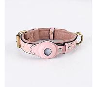 AirTag Collier en cuir avec support Apple Air Tag - Collier réglable avec boucle en métal pour suivre la promenade - Pour chiens et chats de petite et moyenne taille (rose, taille S, 24 à 32 cm)