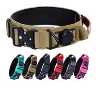 AirTag Collier militaire tactique pour chien avec support AirTag, poignée confortable en cuir et boucle en métal, réfléchissant, rembourré, robuste pour chiens de taille moyenne (marron, taille M)