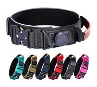 AirTag Collier militaire tactique pour chien avec support AirTag, poignée en cuir confortable et boucle en métal, réfléchissant, rembourré, robuste pour chiens de grande taille (noir, taille L)