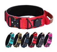 AirTag Collier militaire tactique pour chien avec support AirTag, poignée en cuir confortable et boucle en métal, réfléchissant, rembourré, robuste pour chiens de grande taille (rouge, taille L)