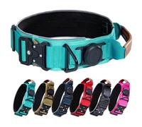 AirTag Collier militaire tactique pour chien de grande taille avec support AirTag, poignée en cuir confortable et boucle en métal, réfléchissant, rembourré, robuste pour chiens de grande taille (bleu