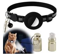 AirTag Collier pour Chat, Collier GPS AirTag Anti-Perte, Réfléchissant Collier avec Clochette et Nom étiquette pour Chats (Noir)