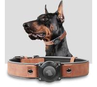 AirTag Collier pour chien en cuir avec support Air Tag, étanchéité IPX8, réfléchissant, haut de gamme, réglable et rembourré, collier de suivi GPS pour chiens moyens et grands, marron acajou, L