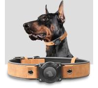 AirTag - Collier pour chien en cuir avec support Air Tag | Étanchéité IPX8, réfléchissant, haut de gamme, rembourré doux réglable | Collier de suivi GPS pour chiens de taille moyenne et grande (marron