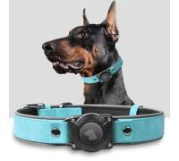 AirTag - Collier pour chien en cuir avec support pour étiquettes AirTag, imperméable IPX8, réfléchissant, à extrémité haute, rembourré doux et réglable | Colliers de suivi GPS pour chiens de taille