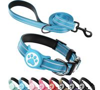 Airtag Ensemble collier et laisse pour chien, réfléchissant, ultra durable rembourré en nylon avec boucle QR et support étanche IP68, compatible avec Apple AirTag, confortable pour chiens de petite