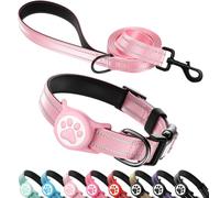 Airtag Ensemble collier et laisse pour chien, réfléchissant, ultra durable rembourré en nylon avec boucle QR et support étanche IP68, compatible avec Apple AirTag, confortable pour chiens de petite